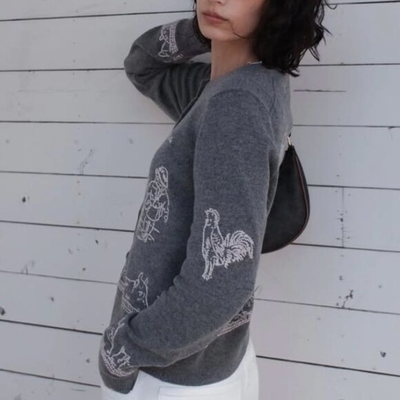 Classic Sea New York Edin Cardigan Small Gray Grey Knit Embroidered Wool - Picture 13 of 16